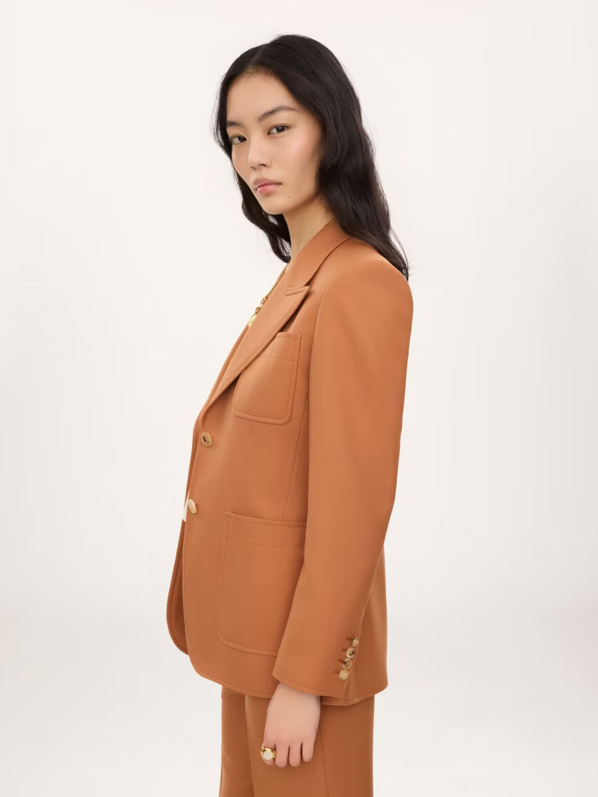 Giacca sartoriale monopetto in gabardine di lana