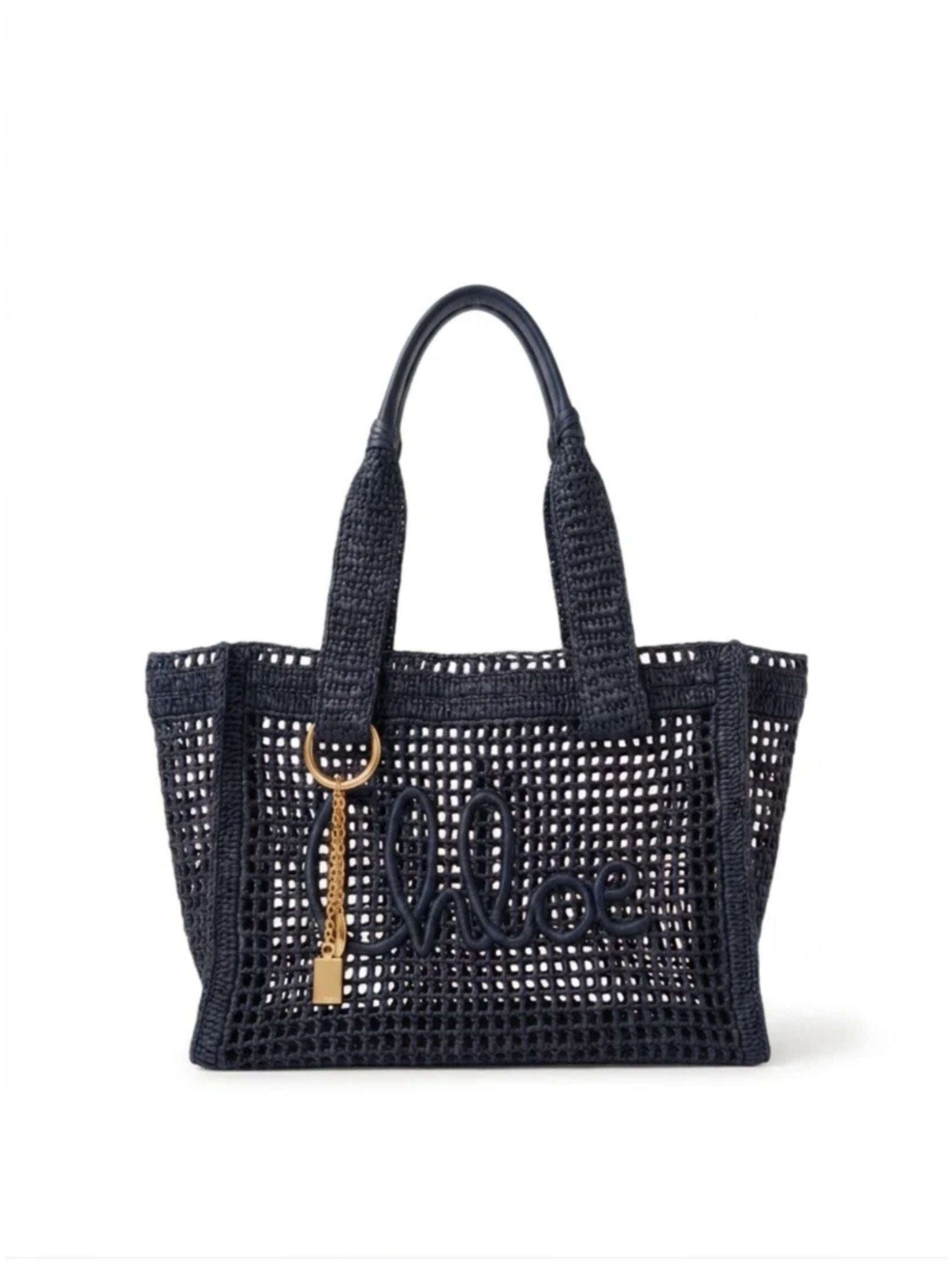 Tote bag East-West Summer Banana in rafia Parisian Night
