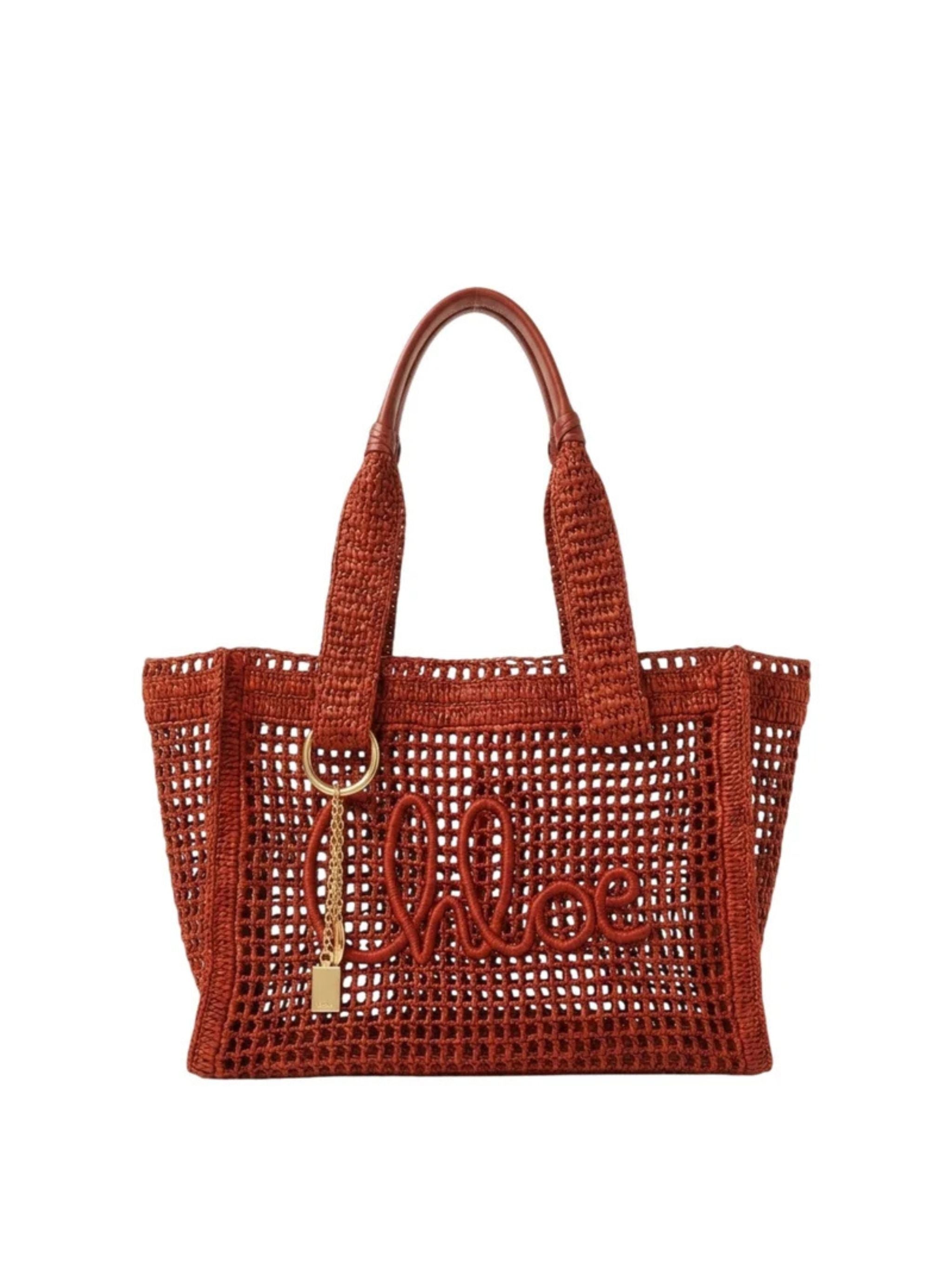 Tote bag East-West Summer Banana in rafia Ginger Red