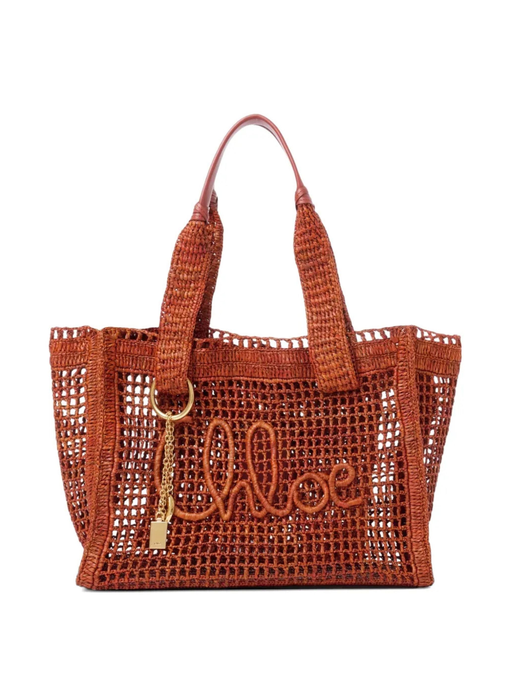 Tote bag East-West Summer Banana in rafia Clay Brown
