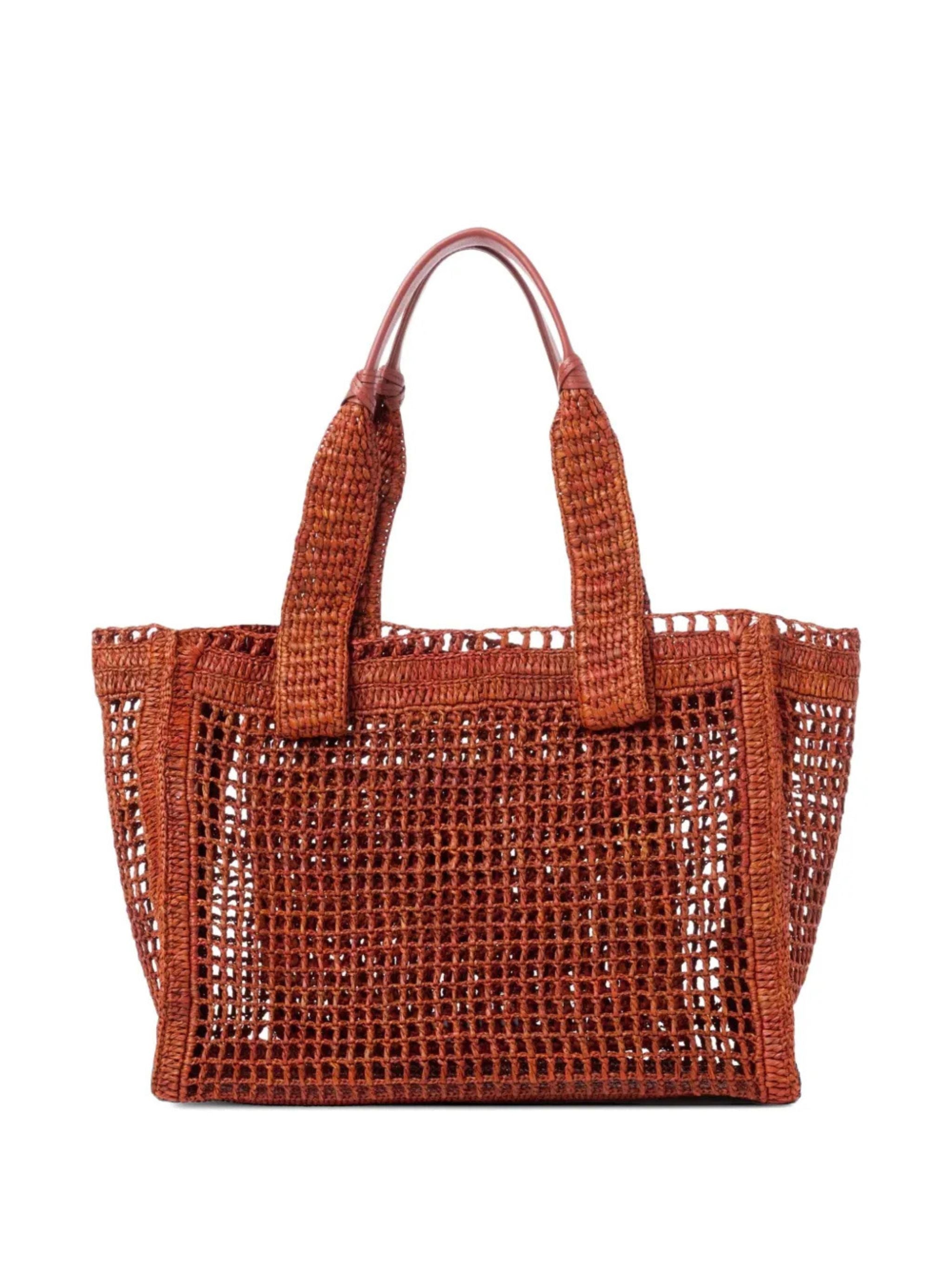 Tote bag East-West Summer Banana in rafia Clay Brown