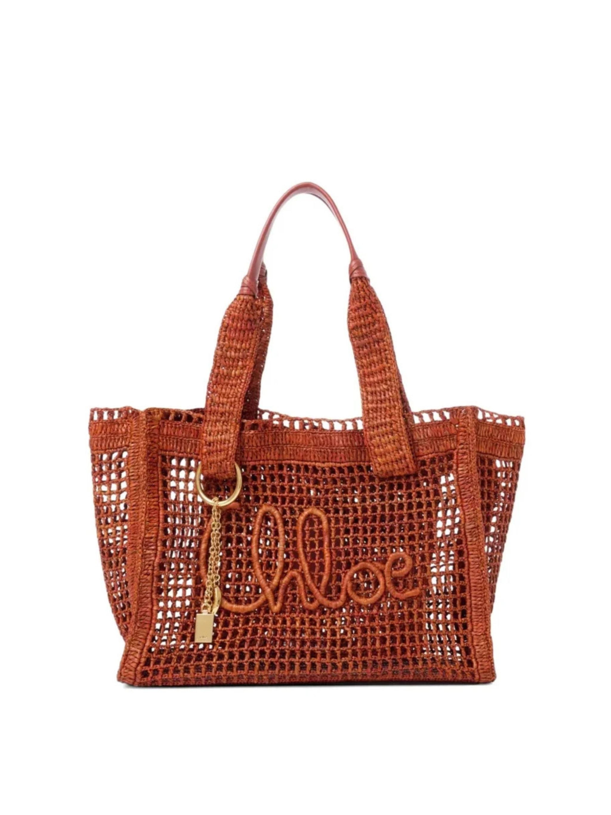 Tote bag East-West Summer Banana in rafia Clay Brown