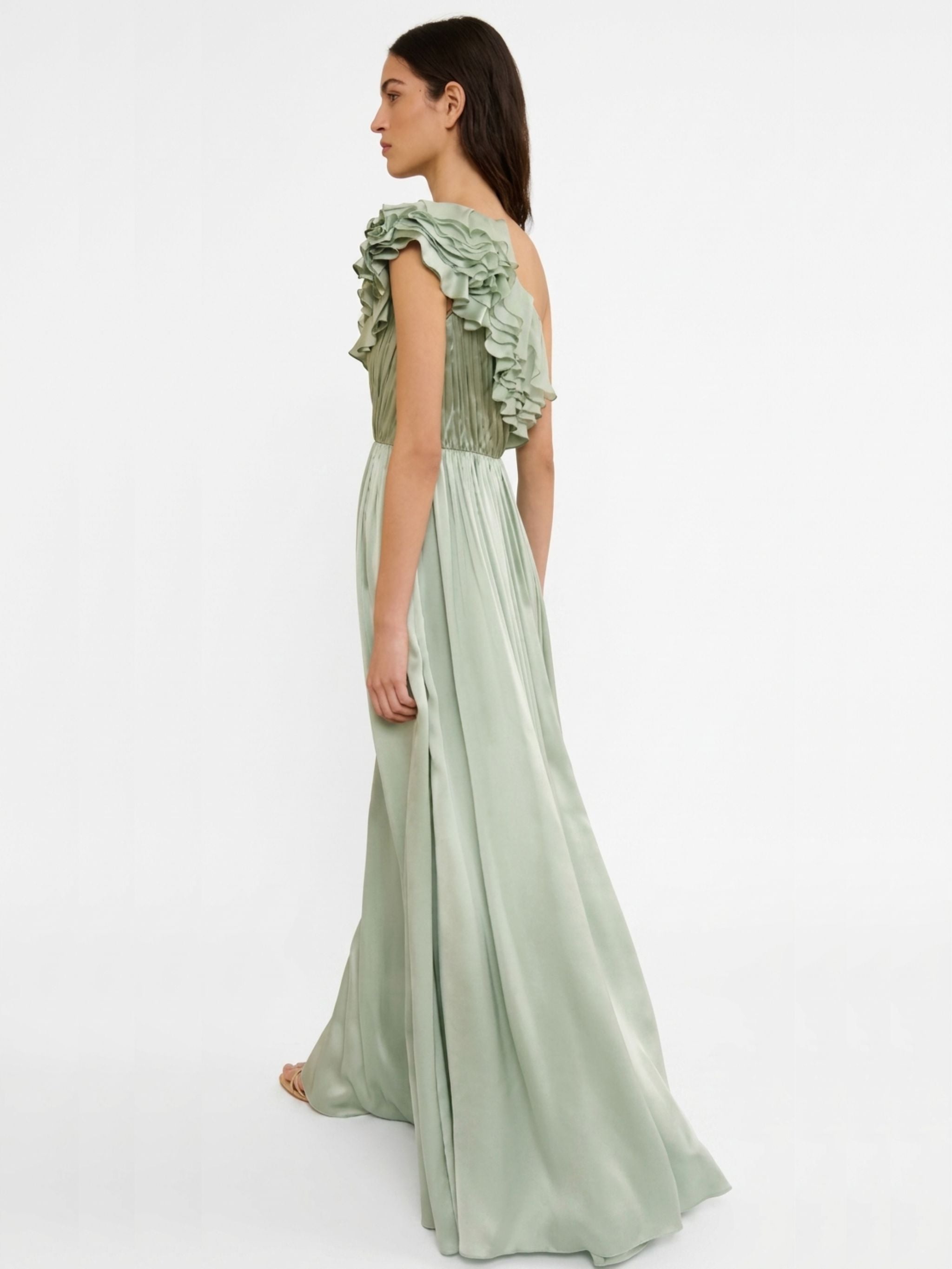 AVALINA RUFFLED SILK DRESS