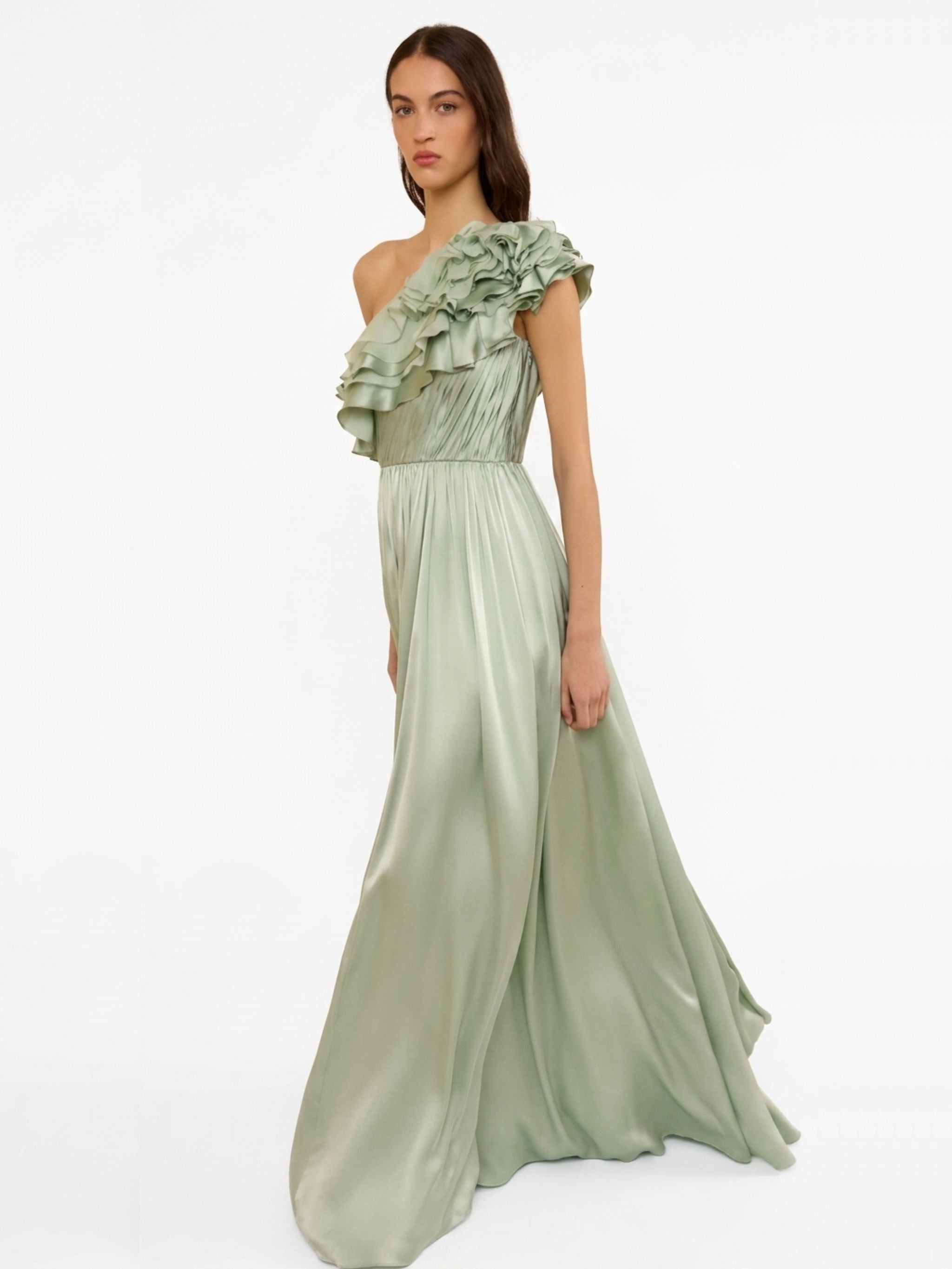 AVALINA RUFFLED SILK DRESS