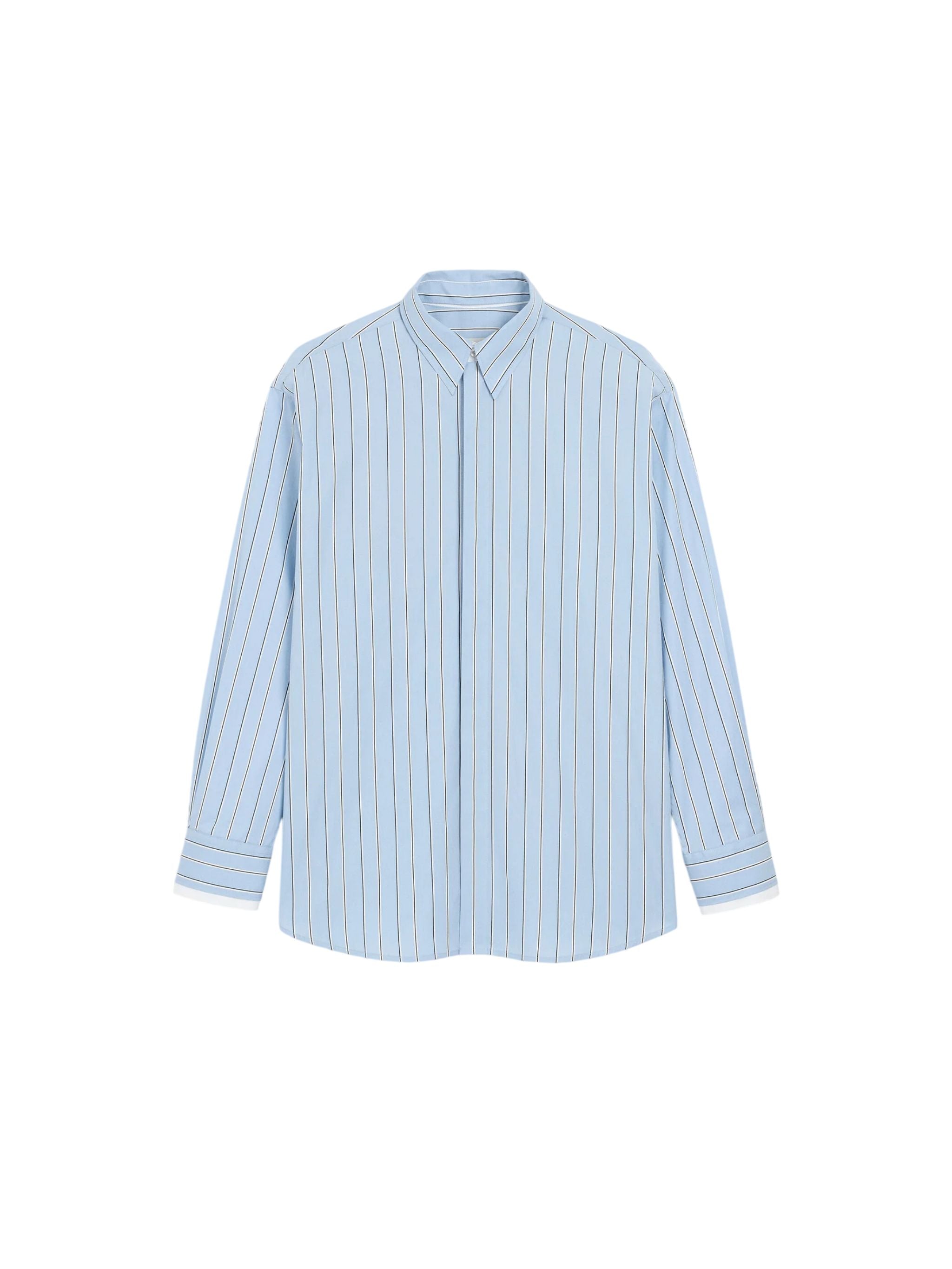 Blue large striped cotton shirt with removable collar