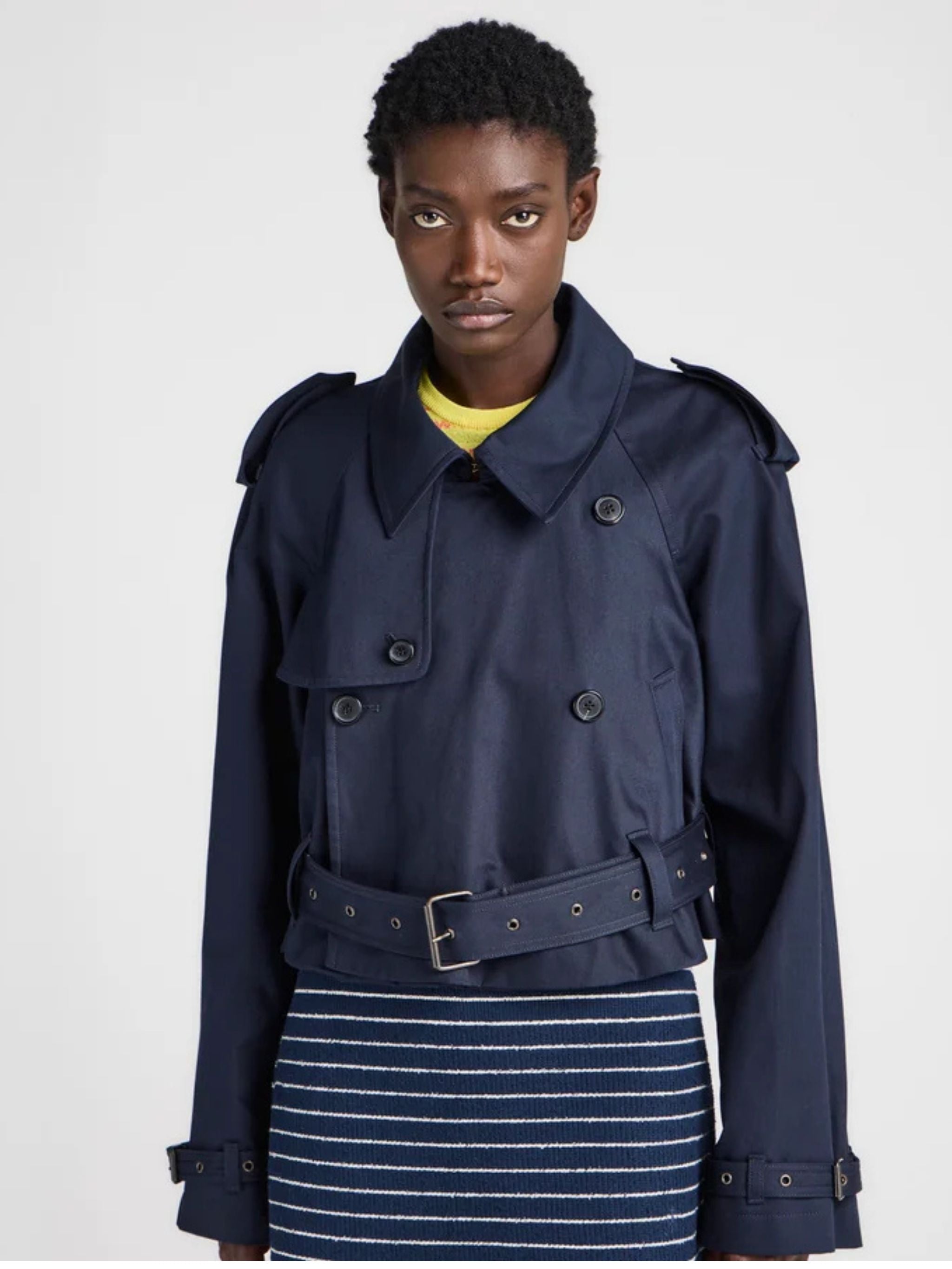 Womens cropped trench in navy