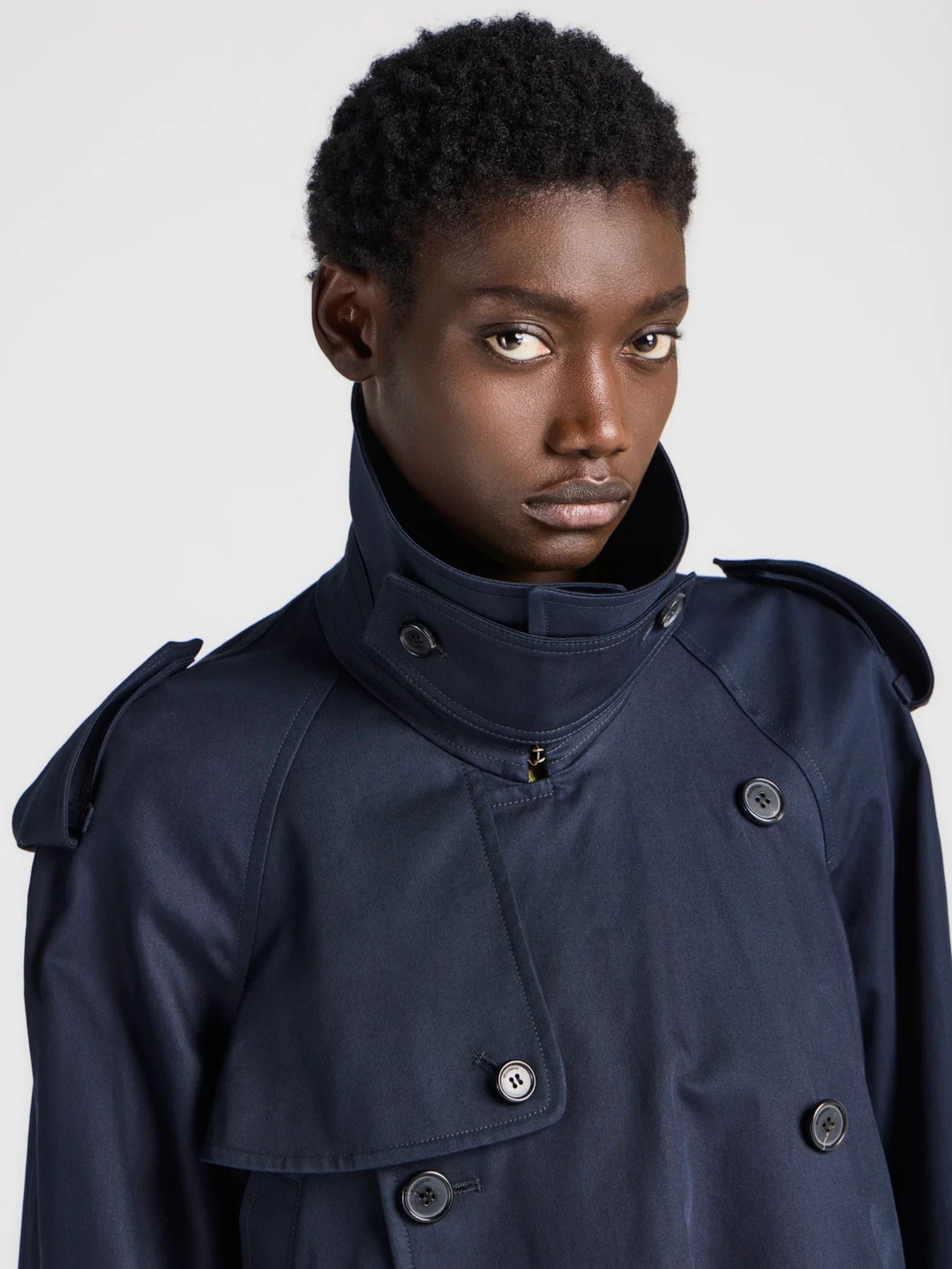 Womens cropped trench in navy