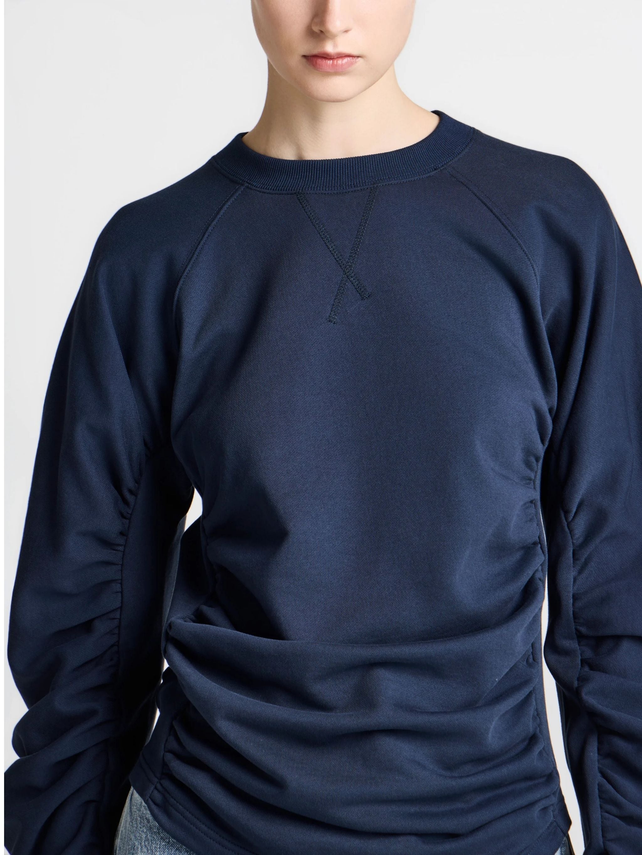 RUCHED SLEEVE SWEATSHIRT