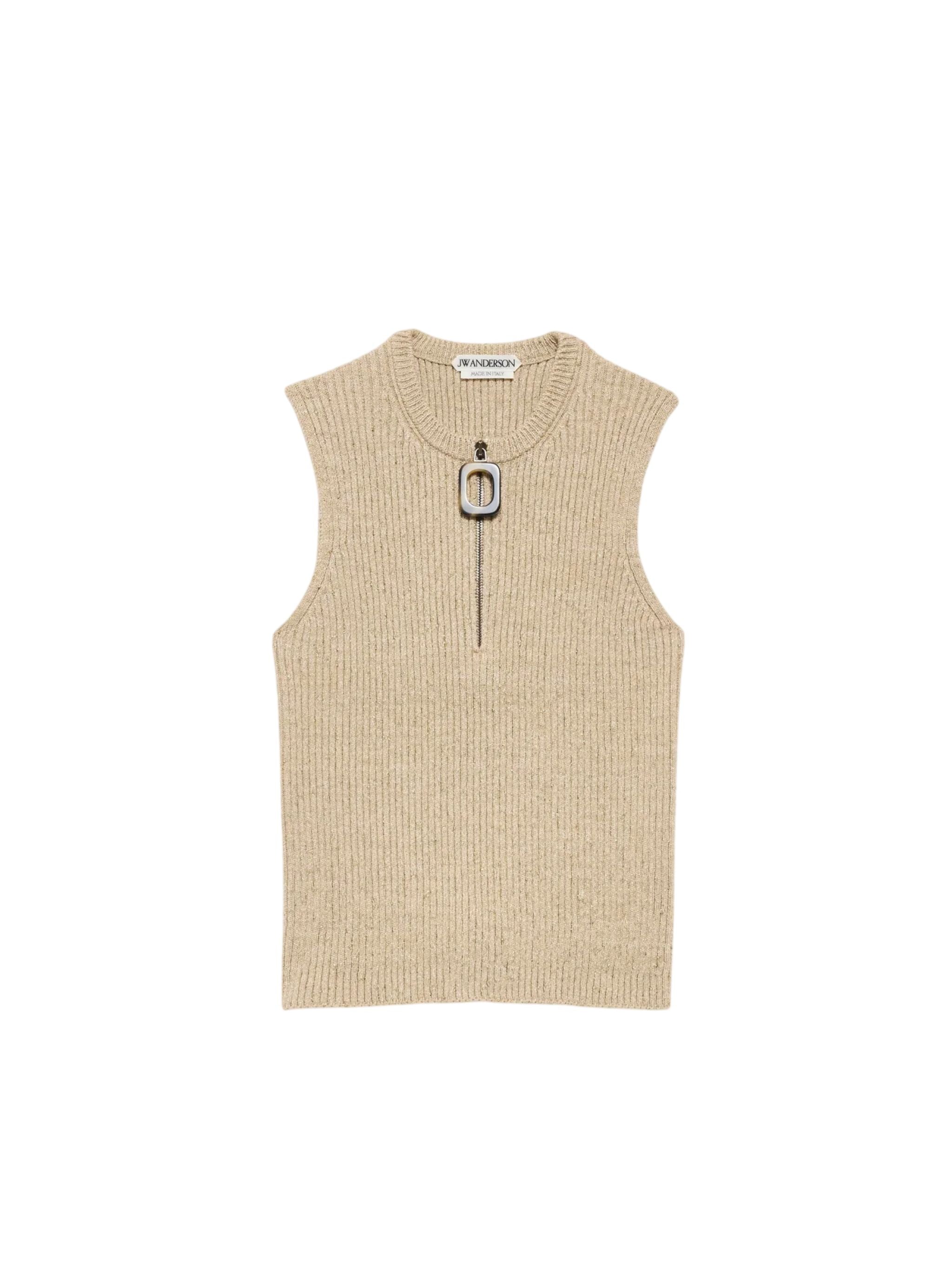 Top a canotta da donna con zip color sabbia