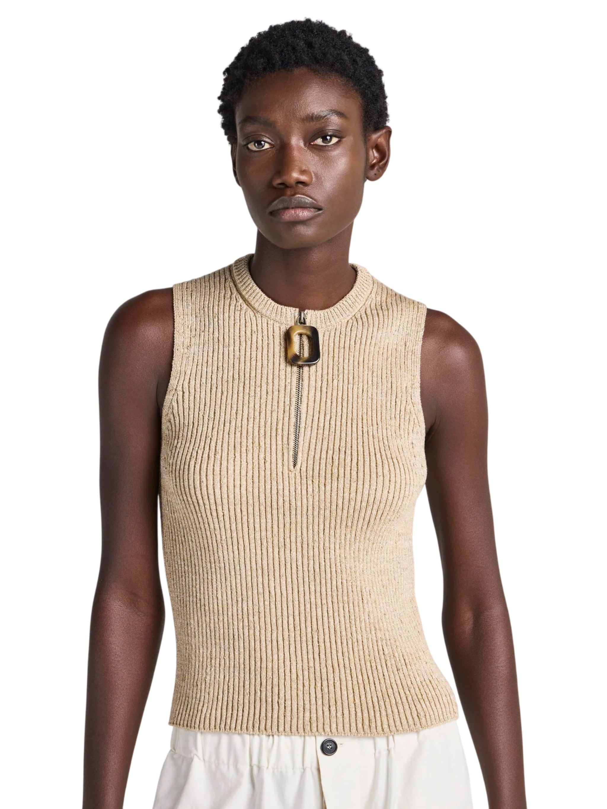 Top a canotta da donna con zip color sabbia