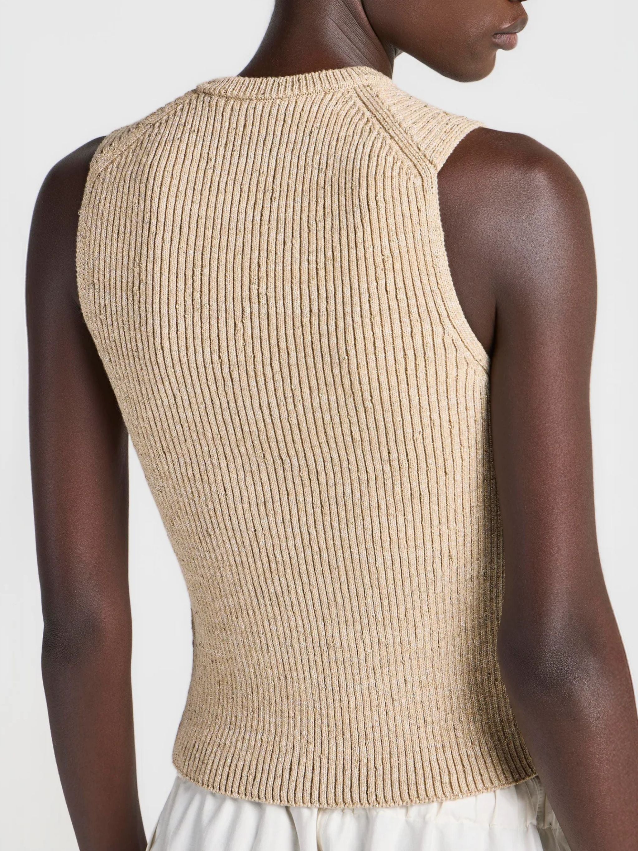 Top a canotta da donna con zip color sabbia