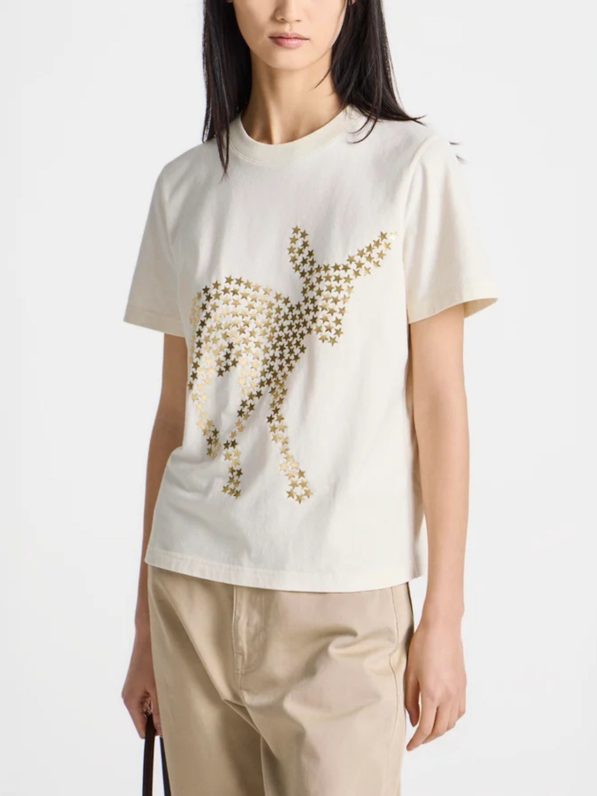 Womens animal stars graphic print t-shirt in ecru