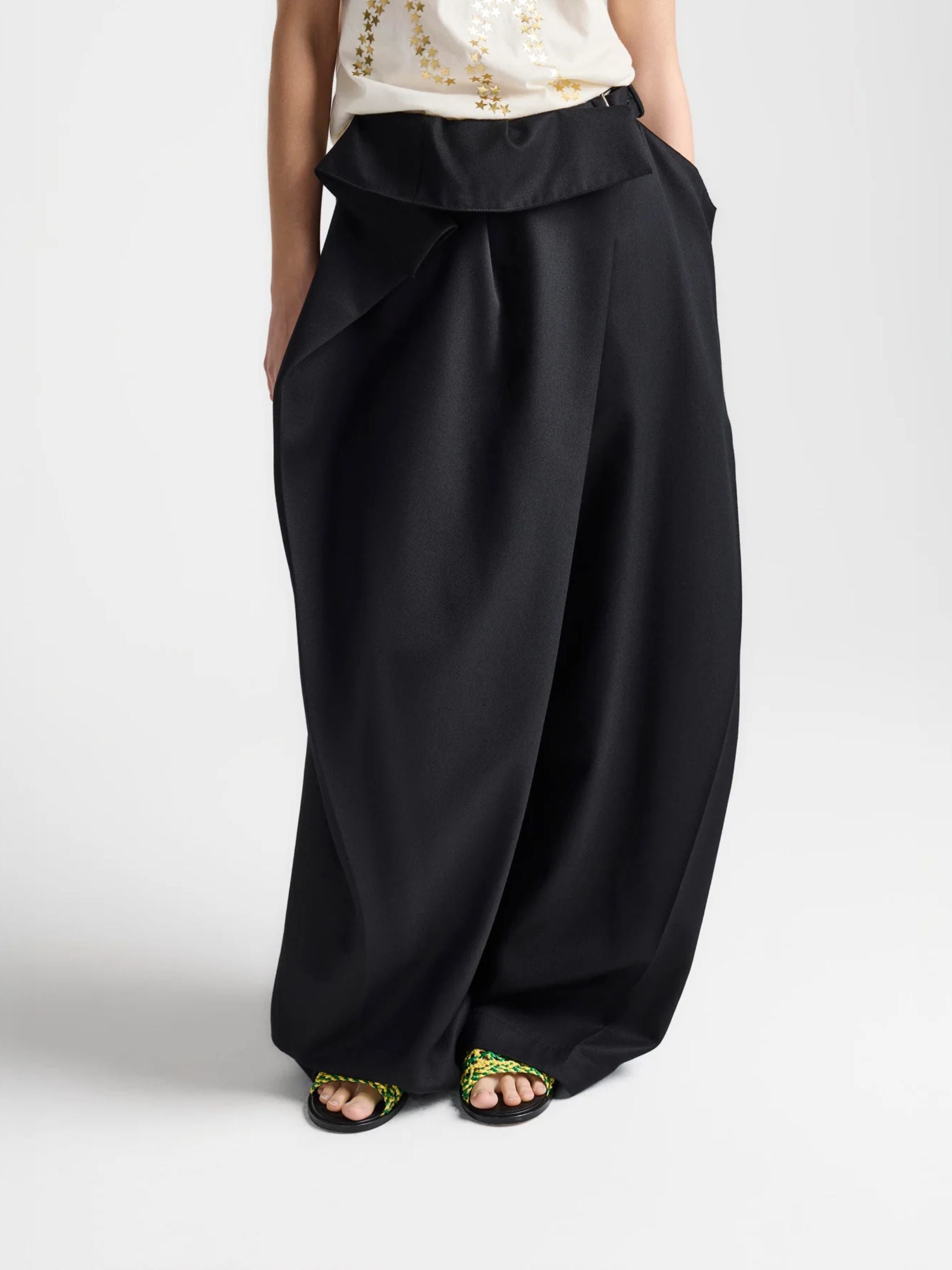 Womens fold over trousers in black