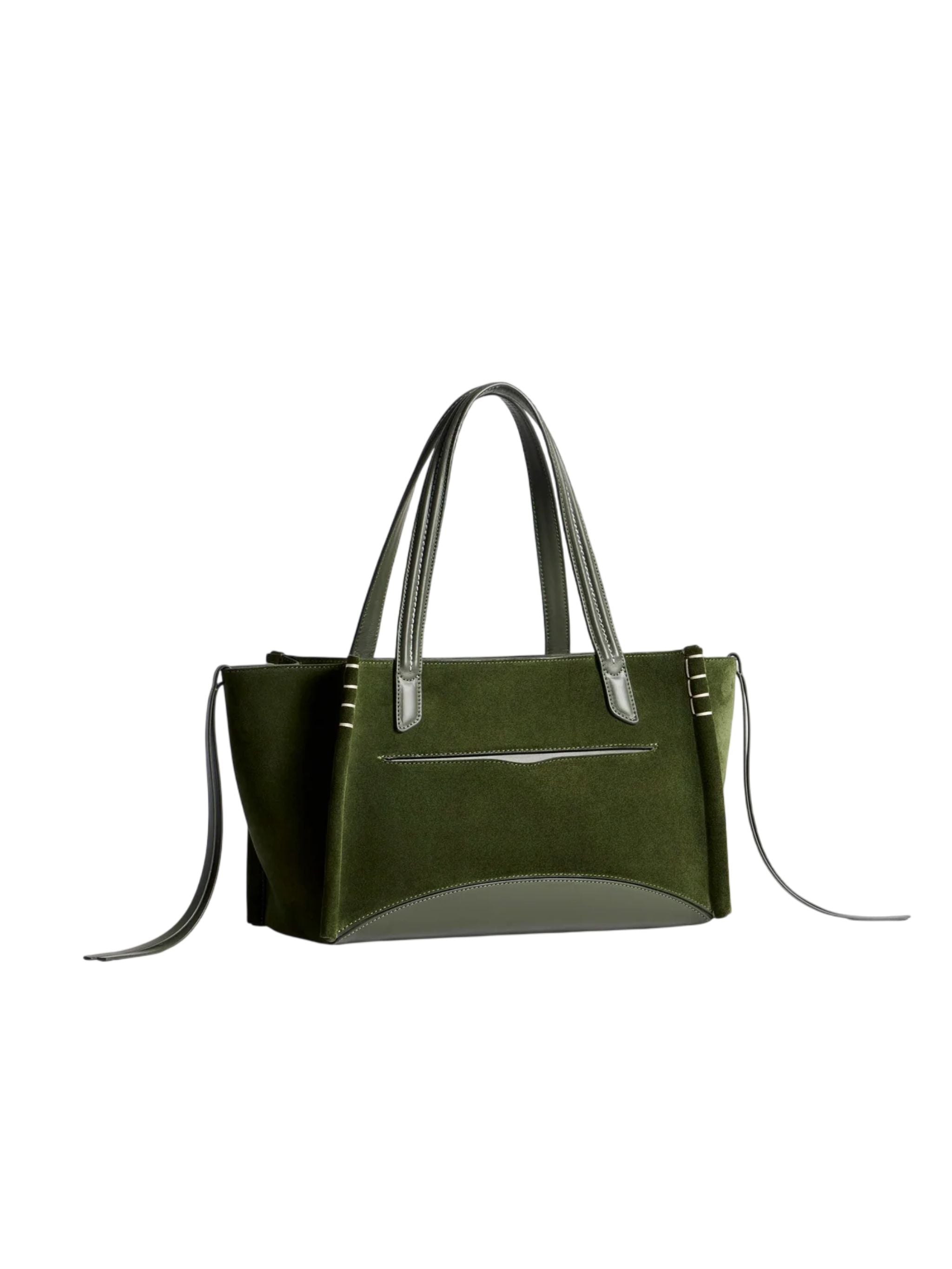Elongated loafer cabas bag in khaki suede