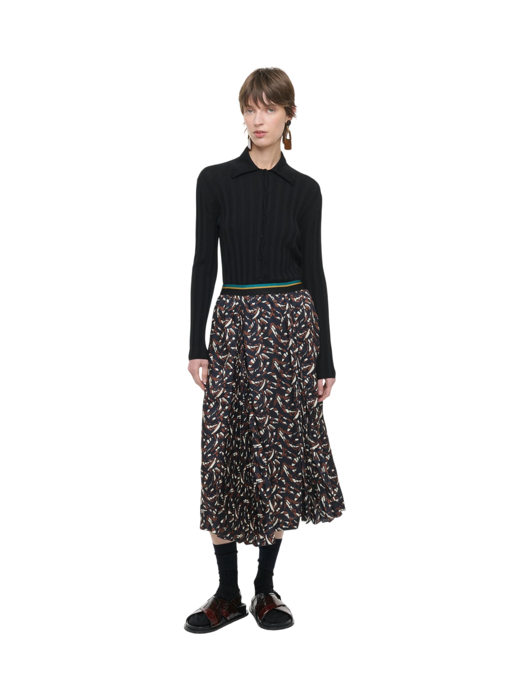 PRINT TWILL MIDI SKIRT