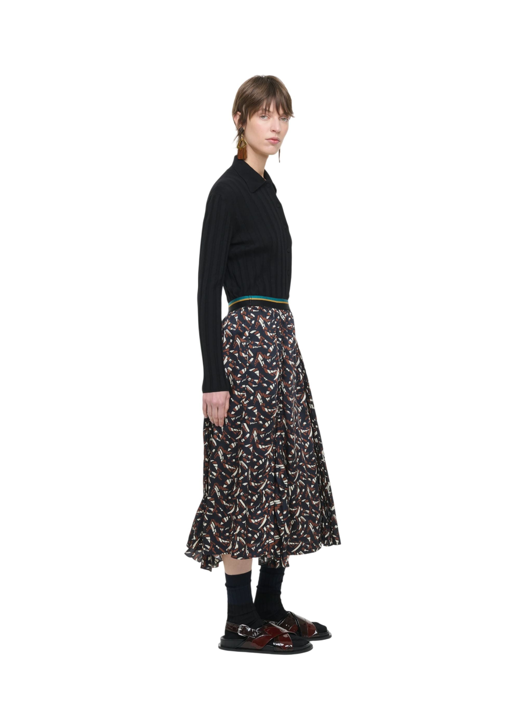 PRINT TWILL MIDI SKIRT