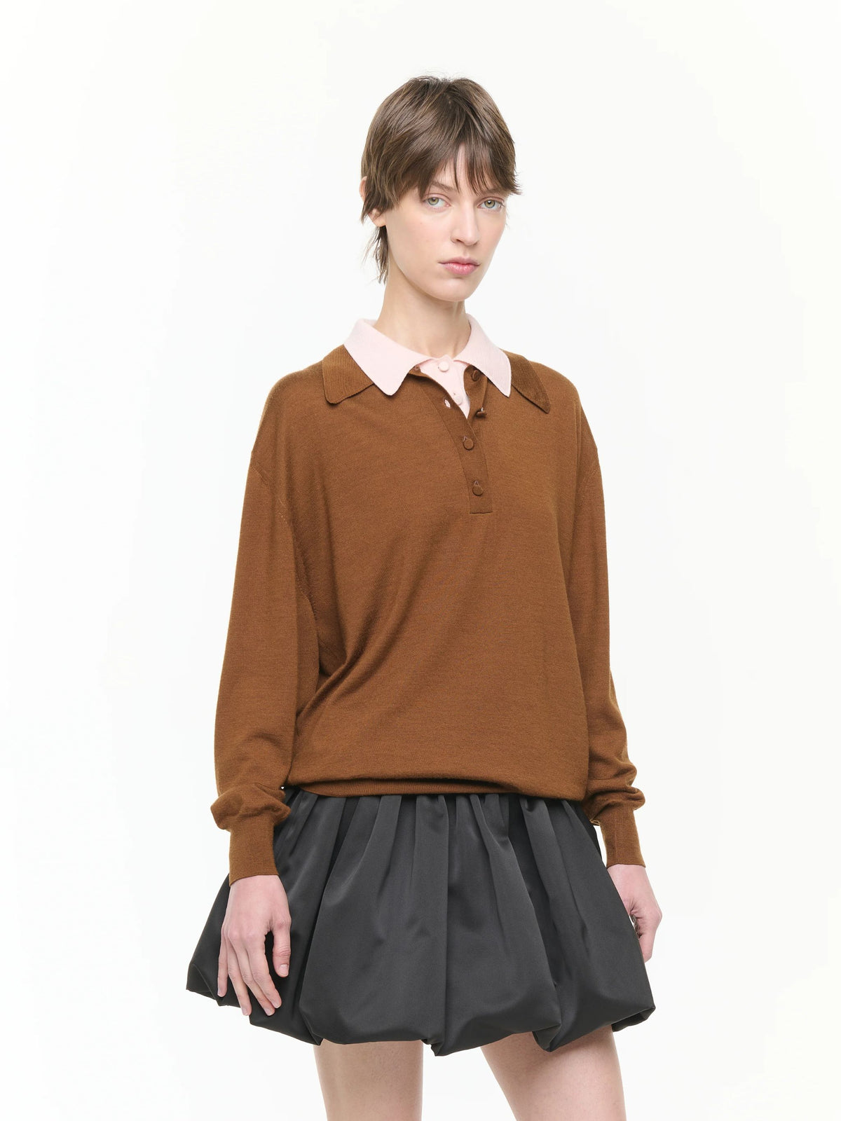 MAGLIONE POLO CON DOPPIO COLLETTO ROSA E MARRONE