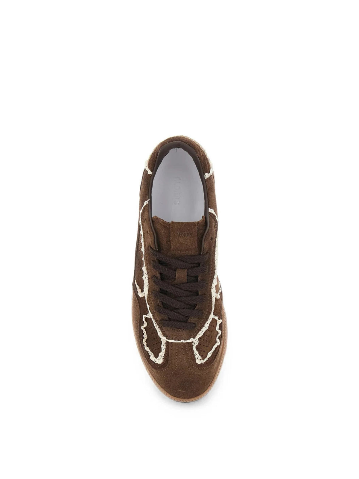 Sneaker Crochet in camoscio cioccolato con bordi all`uncinetto