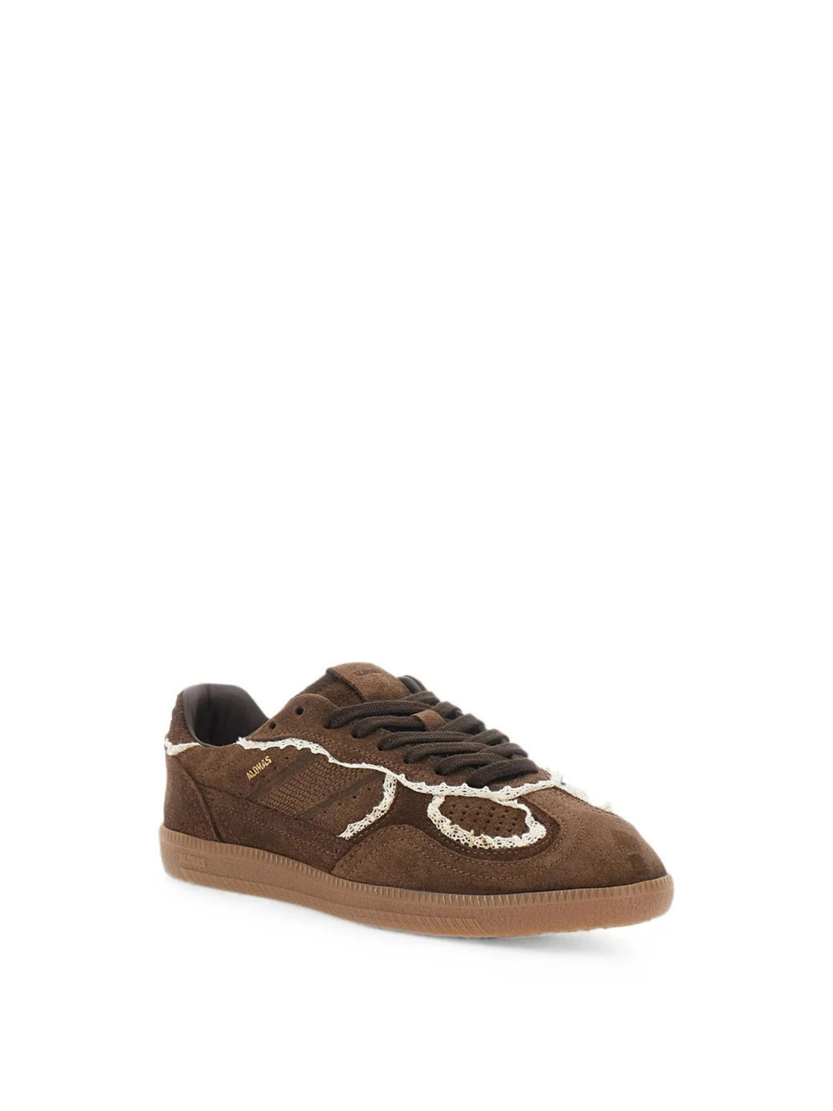 Sneaker Crochet in camoscio cioccolato con bordi all`uncinetto