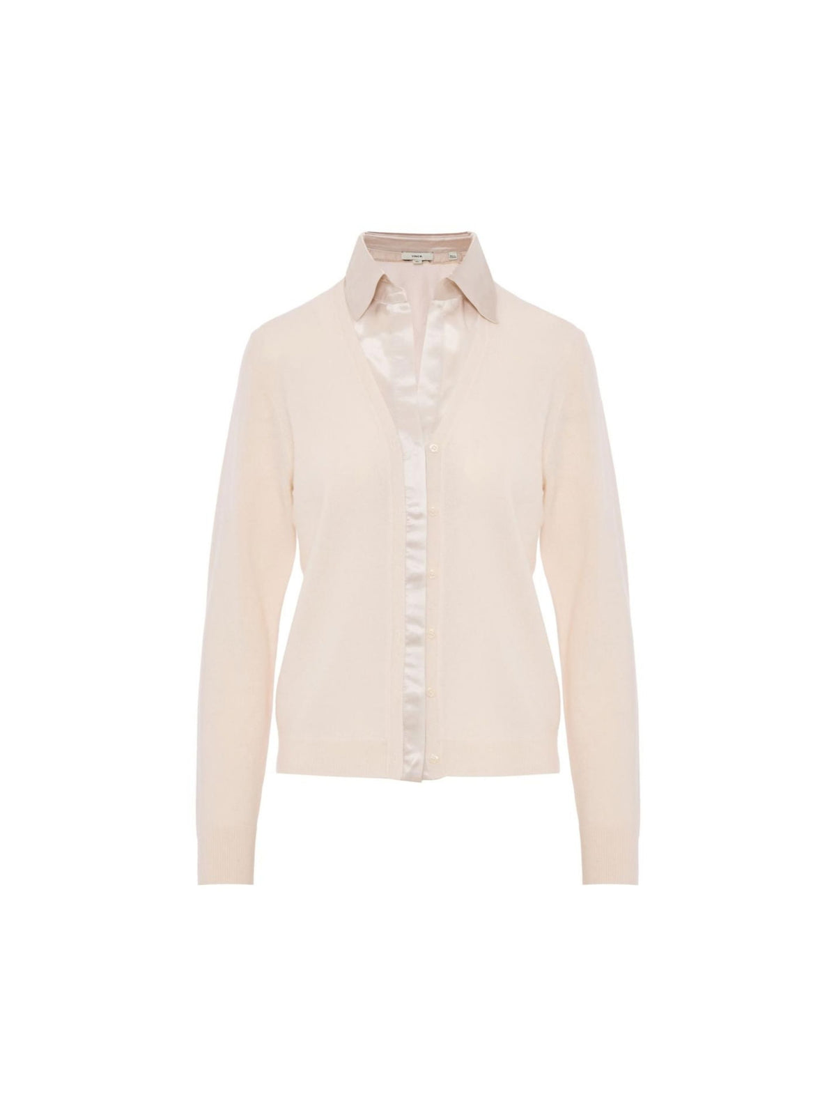 Cardigan in cashmere con profili in satin bianco panna