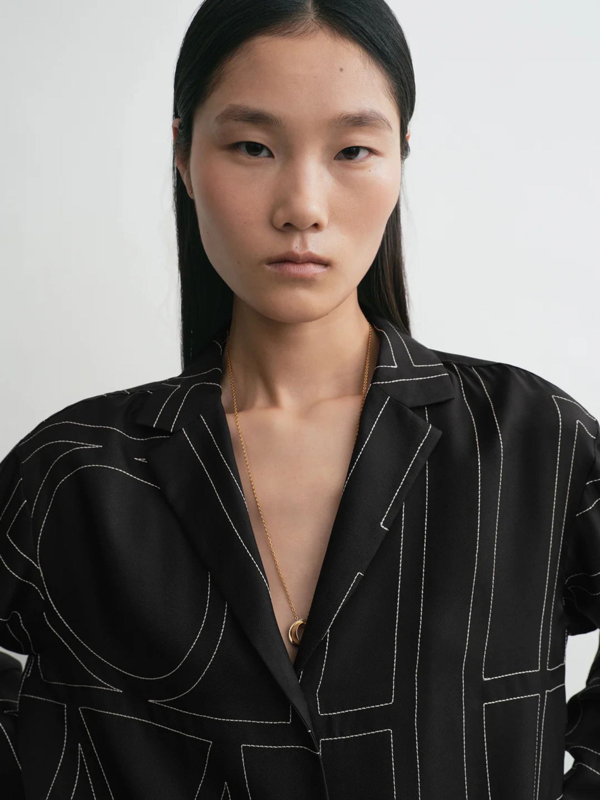 Monogram silk pj top black