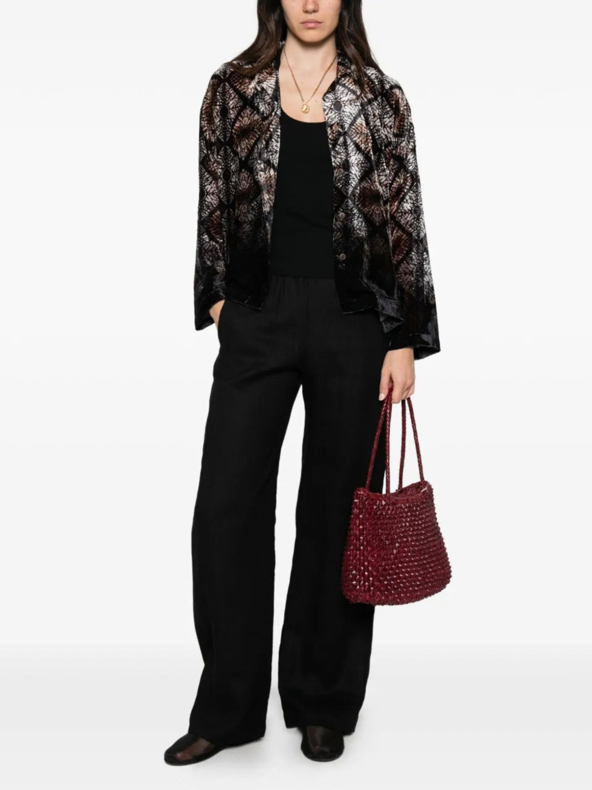 geometric-print velvet jacket