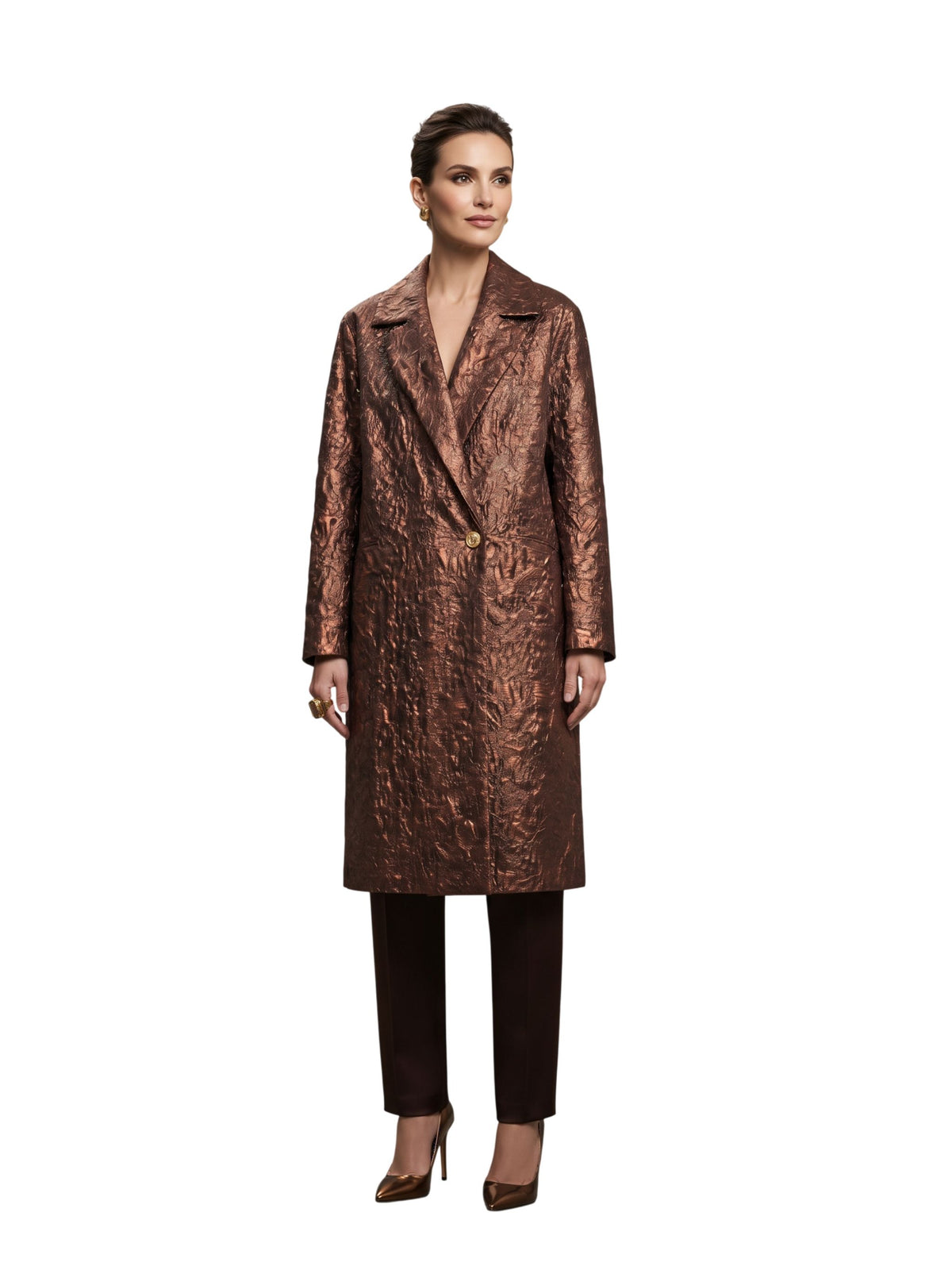 Lunatica cappotto lurex in broccato marrone
