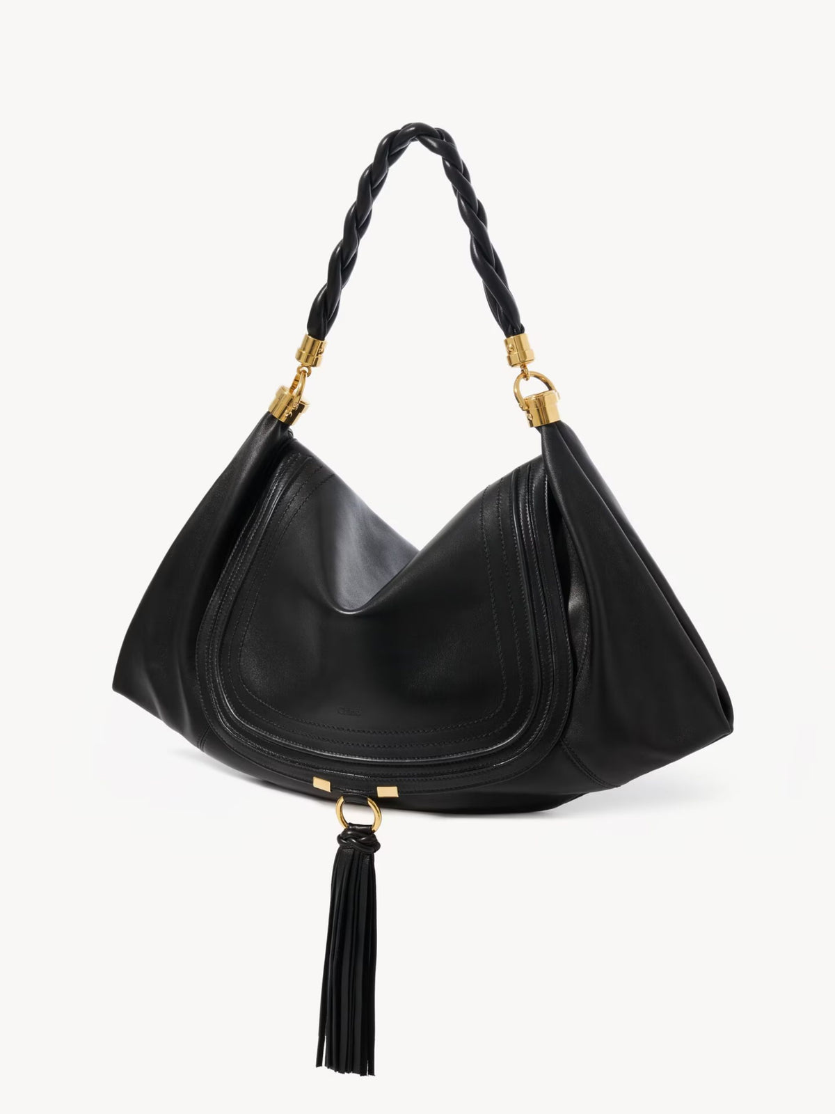 Chloé Marcie Foulard Large Hobo Shoulder Bag in Black Nappa