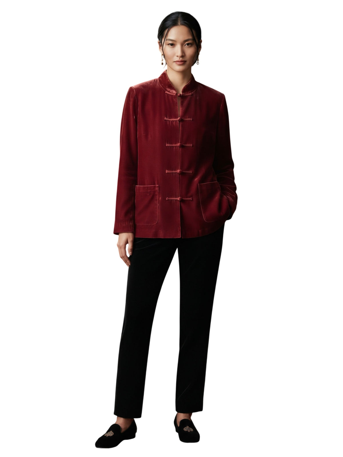 Blazer Yali alla coreana in velluto rosso