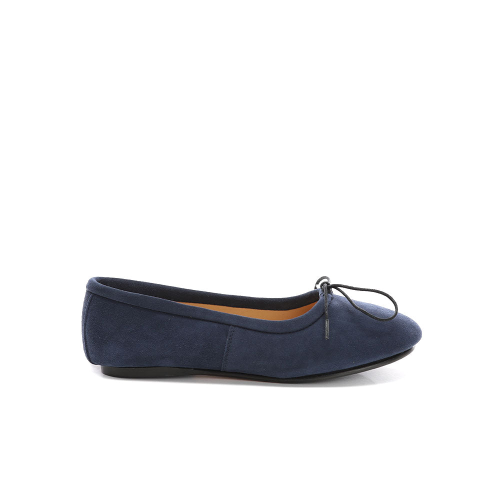 WOMEN`S HANDMADE ELEGANT BALLET FLATS SHOES IN BLACK SUEDE LEATHER WITH BOW ON TIP