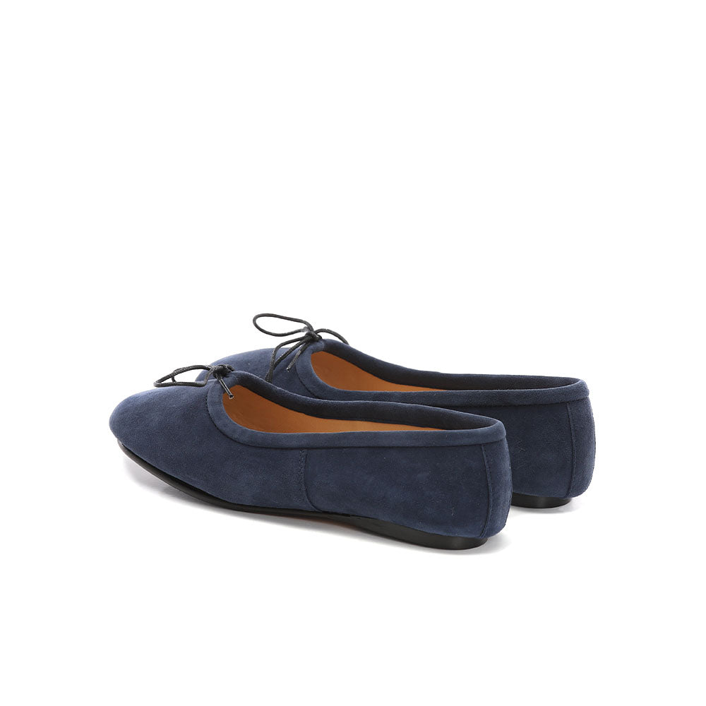 WOMEN`S HANDMADE ELEGANT BALLET FLATS SHOES IN BLACK SUEDE LEATHER WITH BOW ON TIP